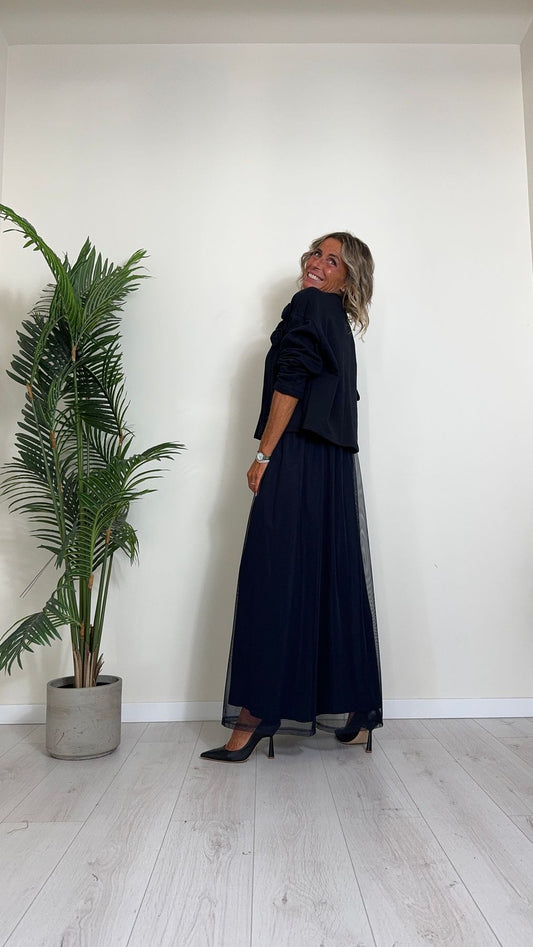 GIORGIA & JHONS - 60070FW24 - SET ABITO TULLE(FODERATO) CON FELPA FIORI APPLICATI