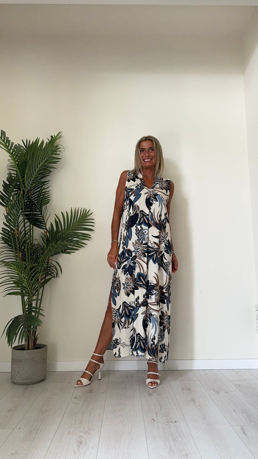 DAFNE - U10967P29 - ABITO LUNGO 100%VISCOSA FANTASIA, SCOLLO A V CON SPACCHI LATERALI