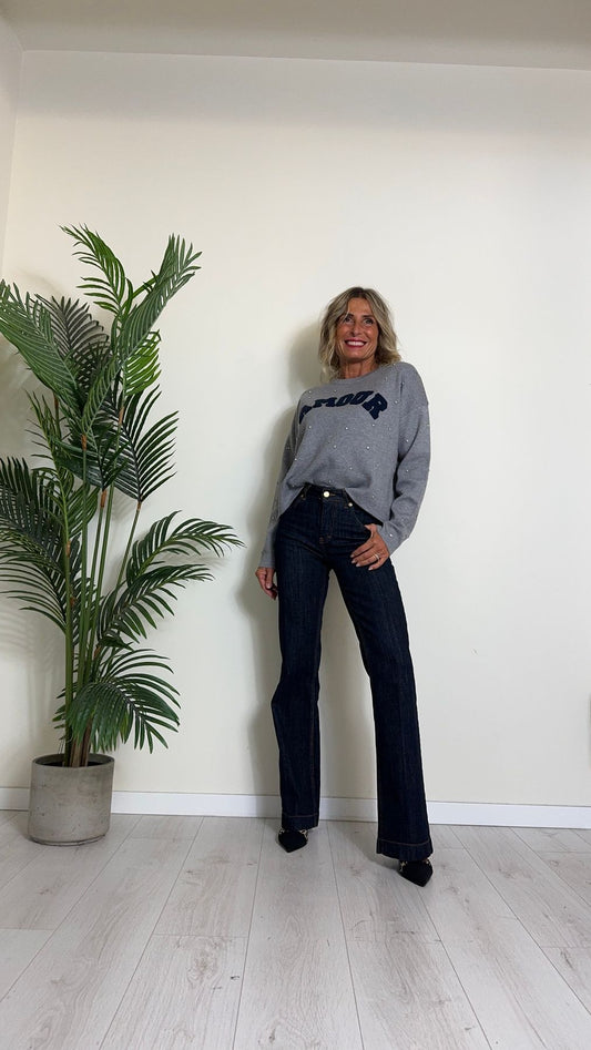 SUSYMIX - M90022 - MAGLIA VISCOSA CON SCRITTA "AMOUR" ORSETTO E STRASS INCASTONATI