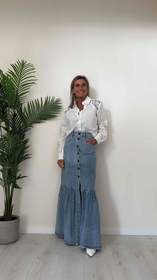 DAFNE - CHF6716P32 - GONNA LUNGA DENIM CON BOTTONI E BALZA