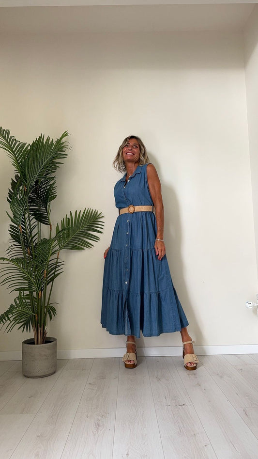 DAFNE - A3016P33 - ABITO CHEMISIER LUNGO SIMIL DENIM CON CINTURA ELASTICA