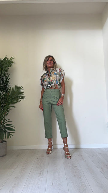 IMPERIAL - C9990165R - CAMICIA 100% COTONE FANTASIA TROPICAL CON TASCHINI, PIU' LUNGA DIETRO