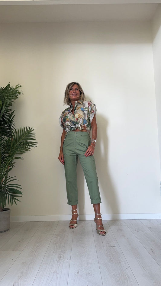 IMPERIAL - C9990165R - CAMICIA 100% COTONE FANTASIA TROPICAL CON TASCHINI, PIU' LUNGA DIETRO