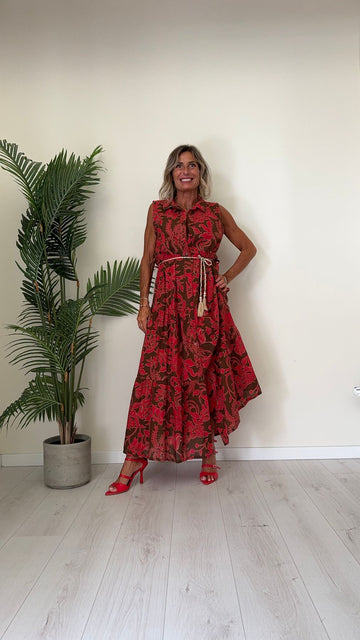 DAFNE - 21230P33 - ABITO LUNGO CHEMISIER FANTASIA FOGLIE SMANICATO IN VISCOSA CON CINTURA