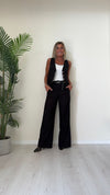DAFNE - 205.201CP45 - COMPLETO GILET+PANTALONE LINO(55%)/VISCOSA(45%) CON CINTURA E BOTTONI A CONTRASTO