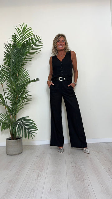 DAFNE - 205.201P45 - COMPLETO GILET+PANTALONE PALAZZO CON CINTURA 55%LINO 45%VISCOSA