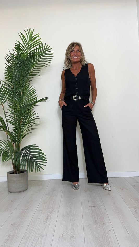 DAFNE - 205.201P45 - COMPLETO GILET+PANTALONE PALAZZO CON CINTURA 55%LINO 45%VISCOSA