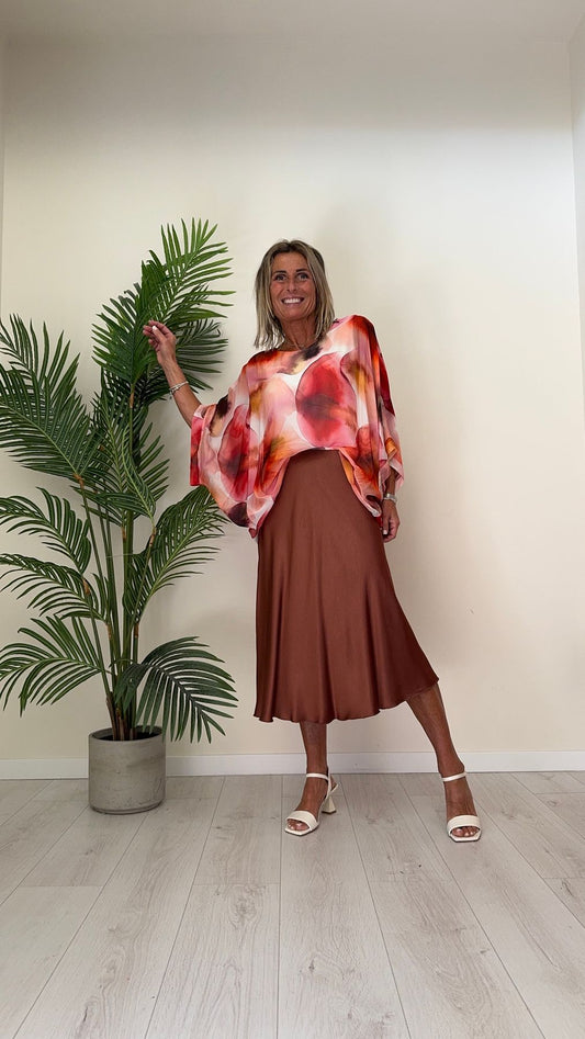 GIORGIA & JHONS - 60295SS24 - BLUSA KIMONO IN SETA/VISCOSA,  FANTASIA, FODERATA IN JERSEY DI VISCOSA