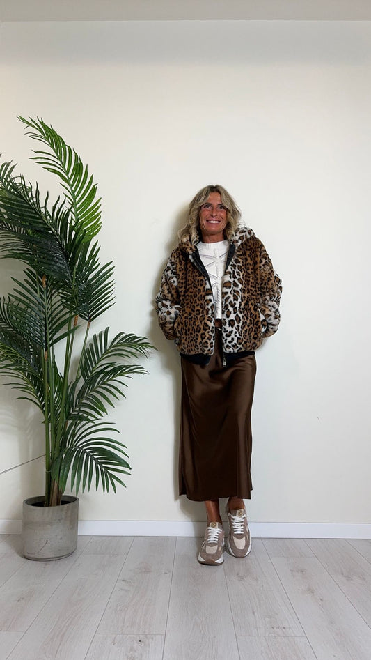 DAFNE - GO1625P69 - BOMBER ECO PELLICCIA ANIMALIER CON CAPPUCCIO