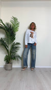 SUSYMIX - SML01 - T-SHIRT MANICA LUNGA, STAMPA CAGNOLINO BIGODINI CON PERLE INCASTONATE