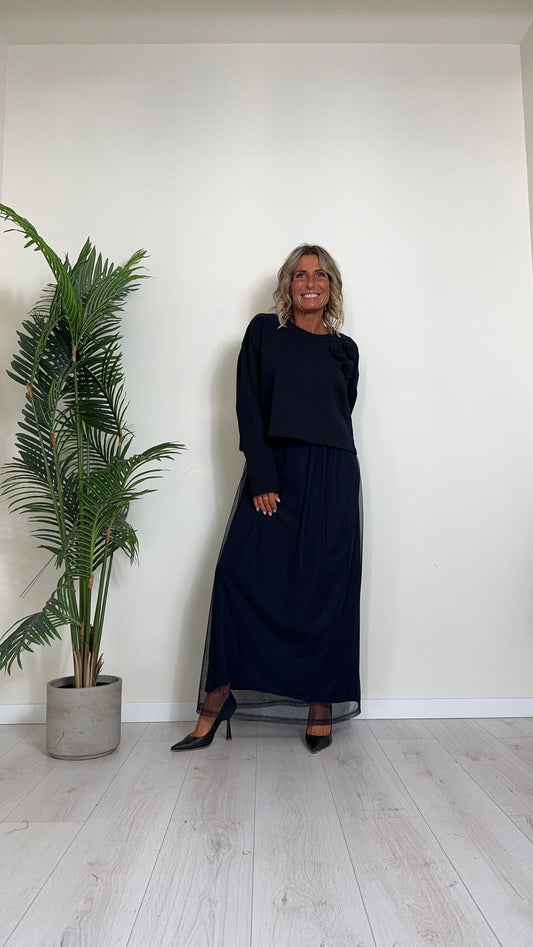 GIORGIA & JHONS - 60070FW24 - SET ABITO TULLE(FODERATO) CON FELPA FIORI APPLICATI