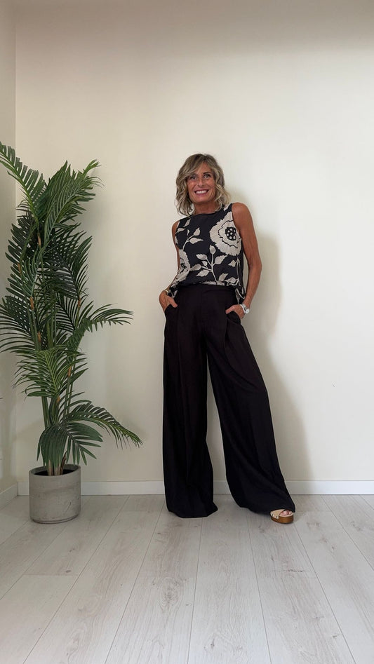 DAFNE - LD1123P32 - PANTALONE AMPIO 87%VISCOSA RAMIFICATA, RETRO SEMIELASTICO