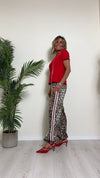 VICOLO - TB1208 - PANTALONE 100%VISCOSA, STAMPA ANIMALIER CON COULISSE VITA E FONDO REGOLABILI