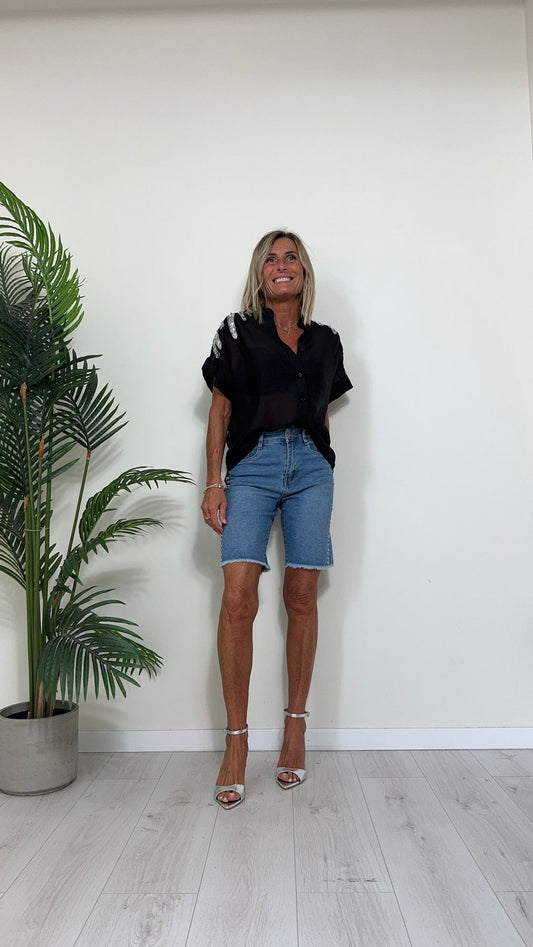 GIORGIA & JHONS - 60442SS24 - CAMICIA COTONE /SETA CON RICAMO E PAILLETTES