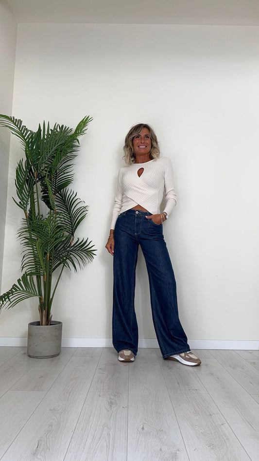 PLEASE - P2O2CQZNRM - PANTALONE PALAZZO SIMIL DENIM (COTONE  E TENCEL)