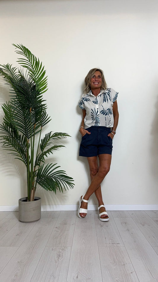 DAFNE - 4948FP23 - CAMICIA MUSSOLA DI COTONE FANTASIA PALME