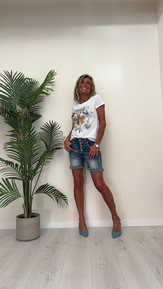DAFNE - 252LEP13 - T-SHIRT COTONE STAMPA LEONE E FIORI