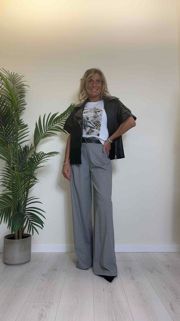 TENSIONE IN - 24M2259 - T-SHIRT COTONE STAMPA CON STRASS E ANIMALIER