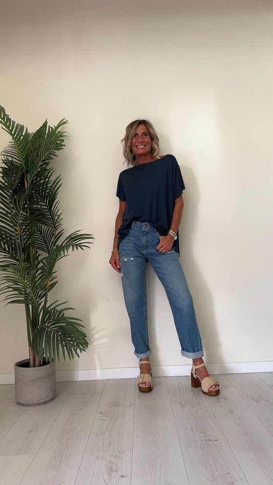 SUSYMIX - B0730 - T-SHIRT VISCOSA MANICA KIMONO TAGLIO VIVO OVER FIT