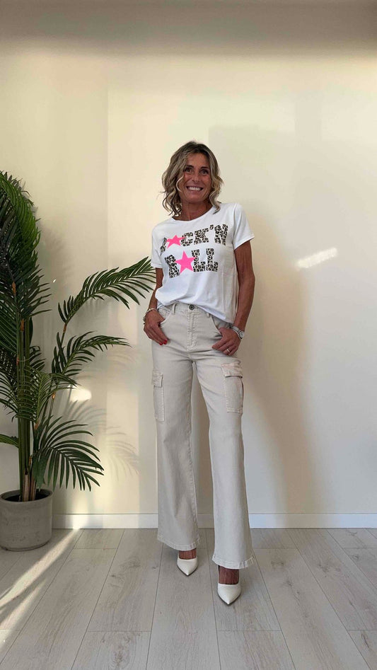DAFNE - 718142STP13 - T-SHIRT COTONE STAMPA ANIMALIER + STELLA FLUO