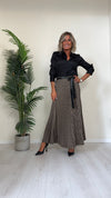 DAFNE - 90A5P5EP28 - GONNA LUNGA PLISSEE SOLEIL, MICRO PIED DE POULE, CON FUSCIACCA SIMILPELLE