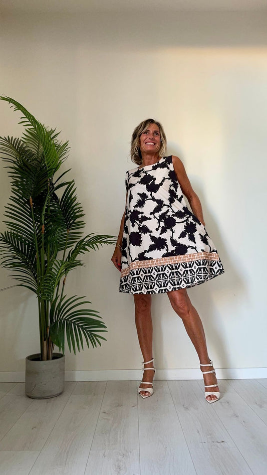 DAFNE - H2921P27 - ABITO COTONE FANTASIA, SVASATO, STONDATO