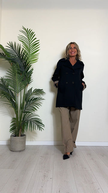 TENSIONE IN - 224142 - CABAN DOPPIO PETTO IN VISCOSA INTERNO FANTASIA ANIMALIER