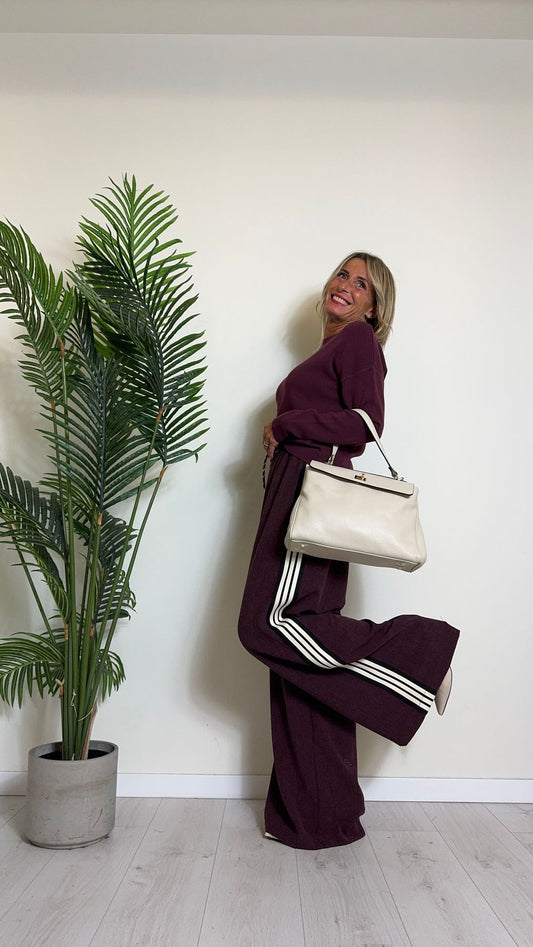 VICOLO - TS1230 - PANTALONE PALAZZO IN POLIVISCOSA CON VITA ELASTICATA, COULISSE E BANDE LATERALI A CONTRASTO