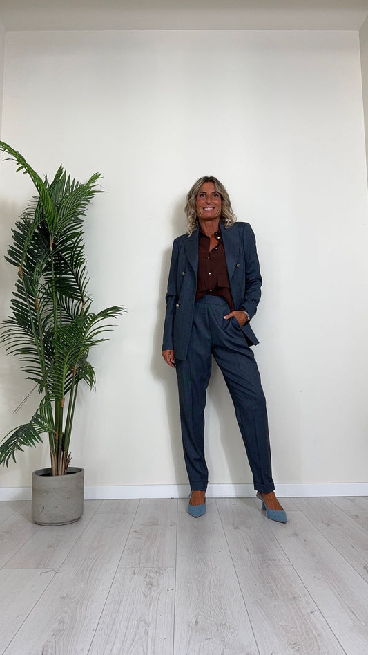 GIORGIA & JHONS - 60039FW24 - PANTALONE POLIVISCOSA A SIGARETTA CON ORLO RISVOLTATO E RETRO ELASTICATO, FANTASIA SPINATA GESSATA