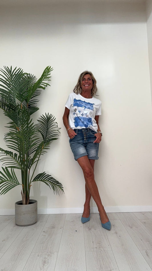 DAFNE - 252PEP13 - T-SHIRT COTONE STAMPA PENNELLATE