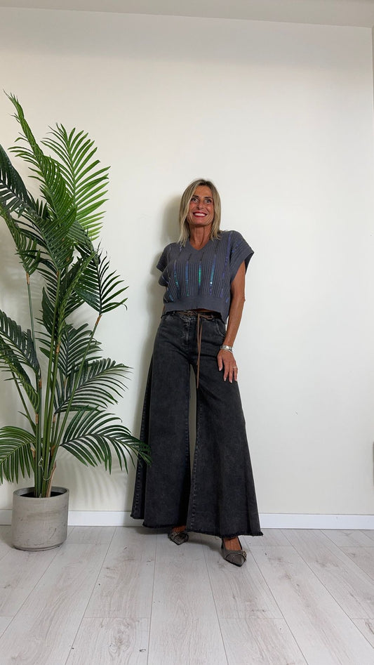 D'ELLE - X23706 - GILET IN MAGLIA DI VISCOSA CON PAILLETTES VERTICALI