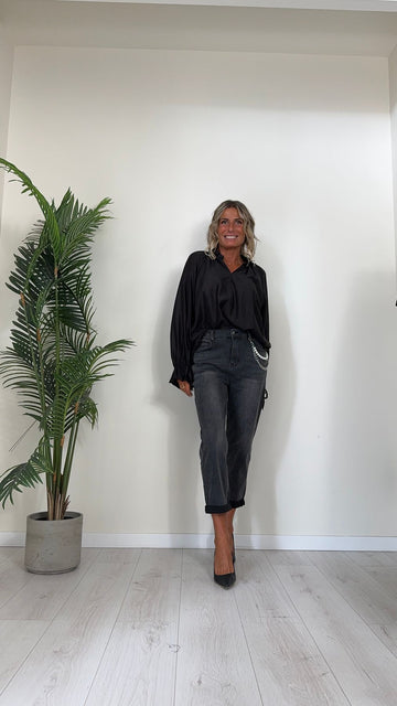 DAFNE - CHG6640P29.5 - JEANS CON CATENA STACCABILE, ELASTICO RETRO, BAGGY FIT