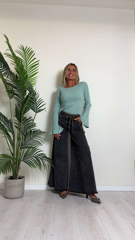 D'ELLE - AP23230 - MAGLIA COSTINE VISCOSA, SCOLLO A BARCHETTA CON MANICHE A COROLLA