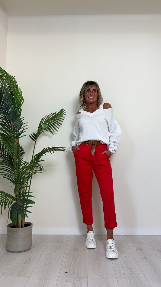 TENSIONE IN - PA2865/PR - PANTALONE CARGO IN COTONE CON CINTURA