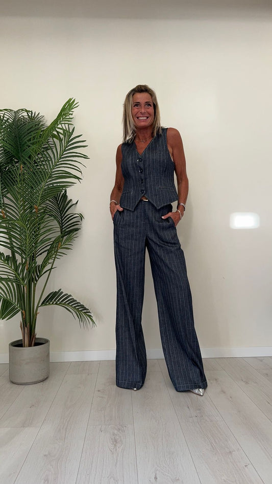 GIORGIA & JHONS - 60253SS24 - PANTALONE LINO/VISCOSA GESSATO CON CINTURA