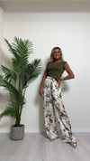 VICOLO - TB2238 - PANTALONE VISCOSA PALAZZO FANTASIA FIORI DI CAMPO CON PINCES
