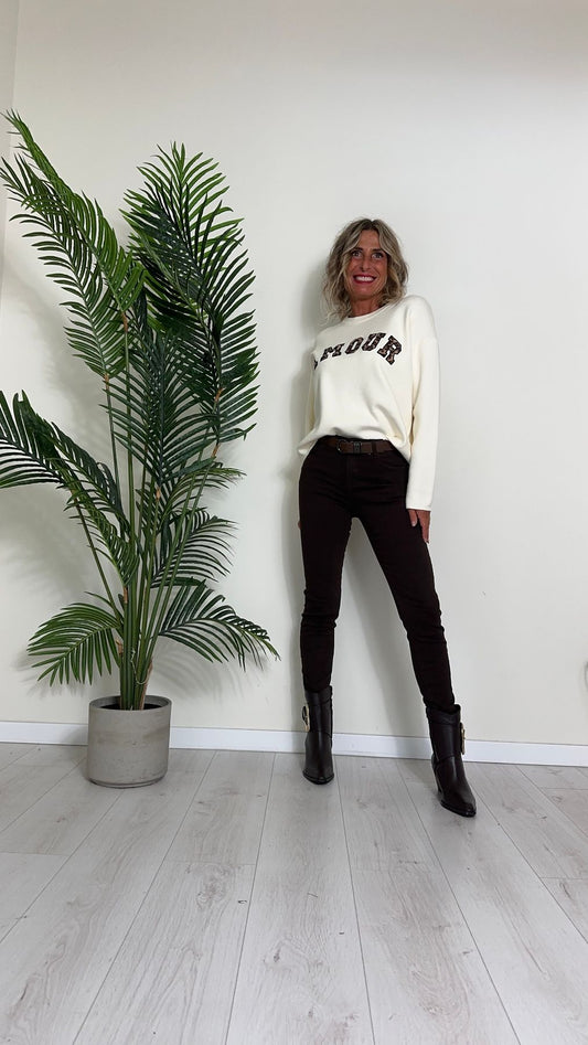 DAFNE - YHC7983P29 - MAGLIA VISCOSA DOPPIATA RICAMO "AMOUR" MACULA