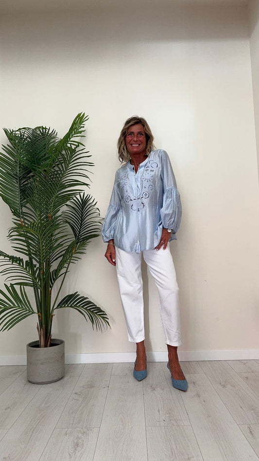 DAFNE - ST9128P29 - CAMICIA VISCOSA INSERTO PIZZO SANGALLO CON NAPPINE