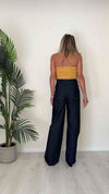 CELLOFUN - 2346P - PANTALONE COTONE A PALAZZO, ORLI E VITA SFRANGIATI
