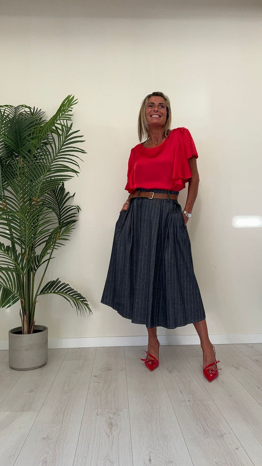 GIORGIA & JHONS - 60255SS24 - GONNA LINO/VISCOSA GESSATA LONGUETTE SVASATA CON CINTURA