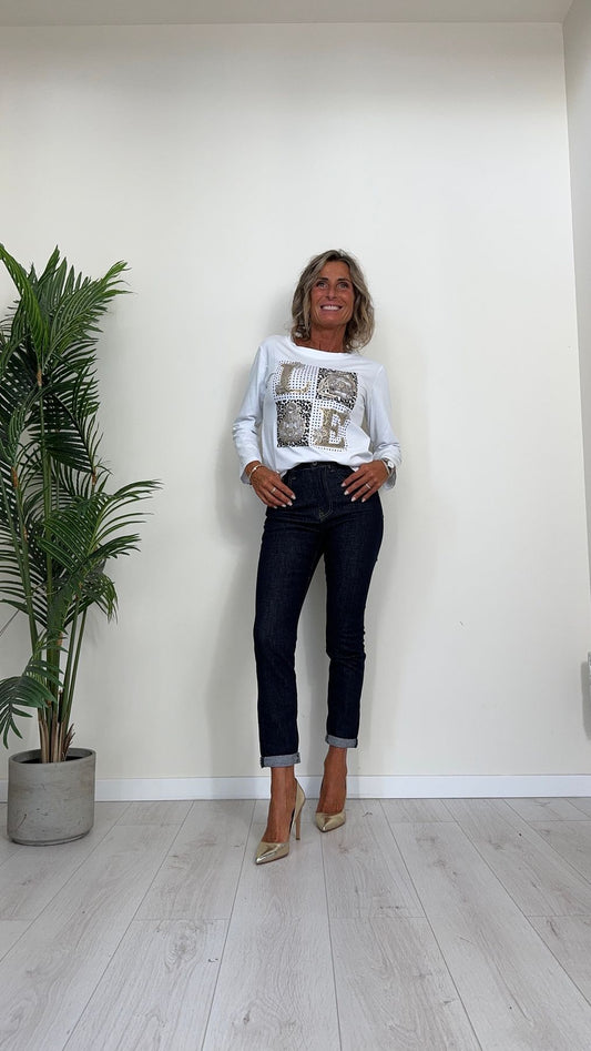 DAFNE - 9189P28 - PANTALONE CUCITURE A VISTA, SIMIL DENIM, SLIM FIT