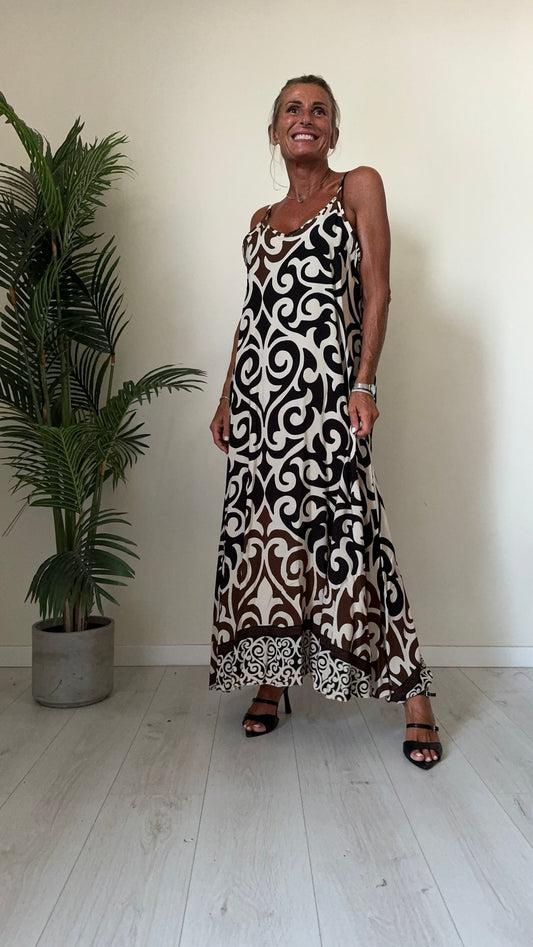 DAFNE - U7998P29 - ABITO LUNGO FANTASIA GIGLIO STILIZZATO, FIT AMPIO CON SPALLINE, 100%VISCOSA