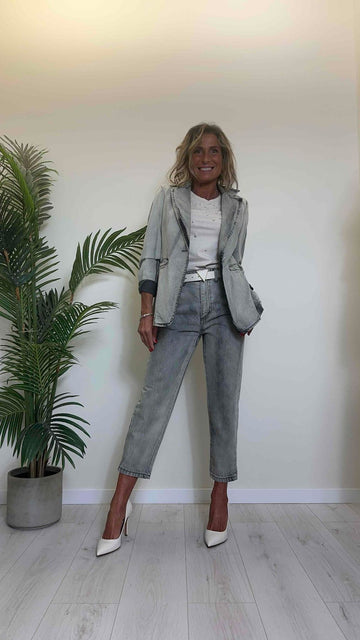 TENSIONE IN - TI2203 - PANTALONE DENIM GREY STONE WASHED BAGGY FIT
