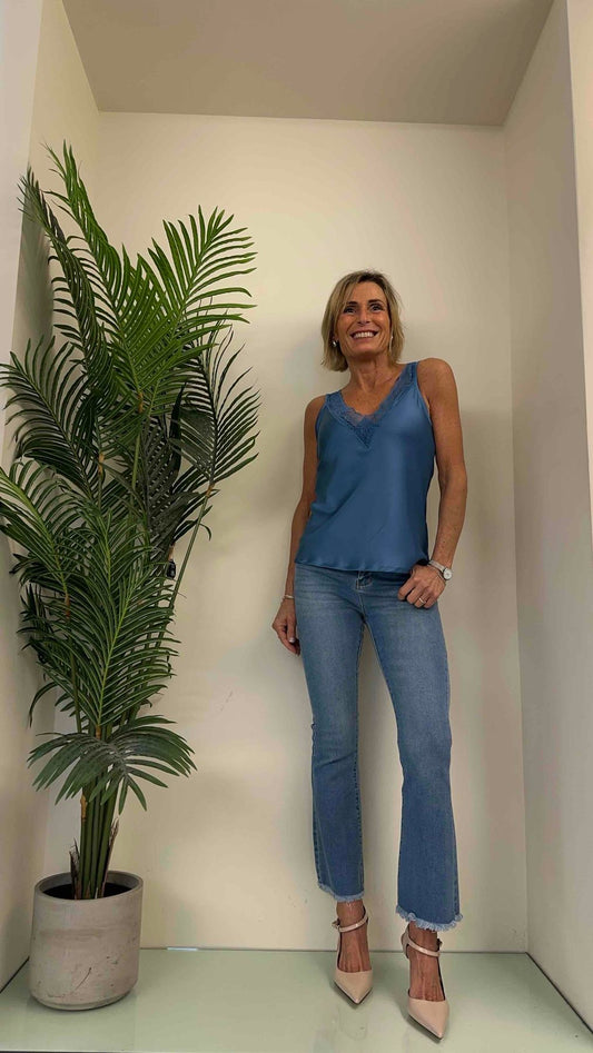 GIORGIA & JHONS - 60068SS24 - TOP SATIN SCOLLO A V PIZZO