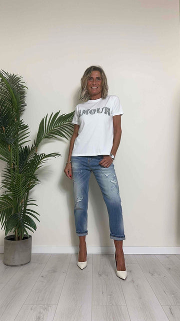 TENSIONE IN - 1240172 - T-SHIRT COTONE INSERTO DENIM "AMOUR"