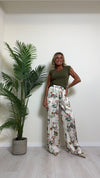 VICOLO - TB2238 - PANTALONE VISCOSA PALAZZO FANTASIA FIORI DI CAMPO CON PINCES