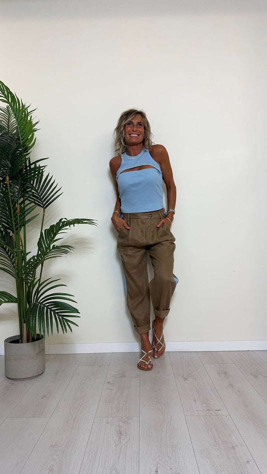 VICOLO - RB0488 - CANOTTA/TOP COSTINE VOGATORE APERTURA CON STRASS