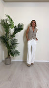 CELLOFUN - 2423P - PANTALONE CINIGLIA A PALAZZO, VITA ELASTICATA CON COULISSE