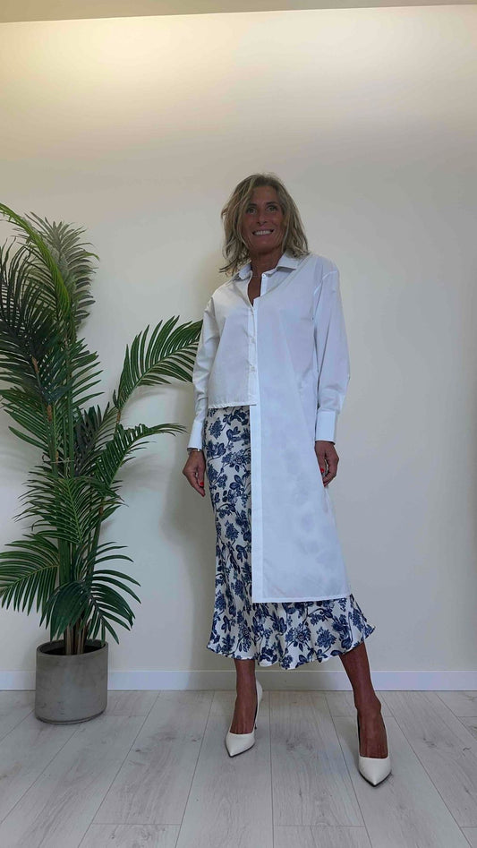 CHERRY BLUE - 2641P23 - CAMICIA POPELINE COTONE TAGLIO ASIMMETRICO