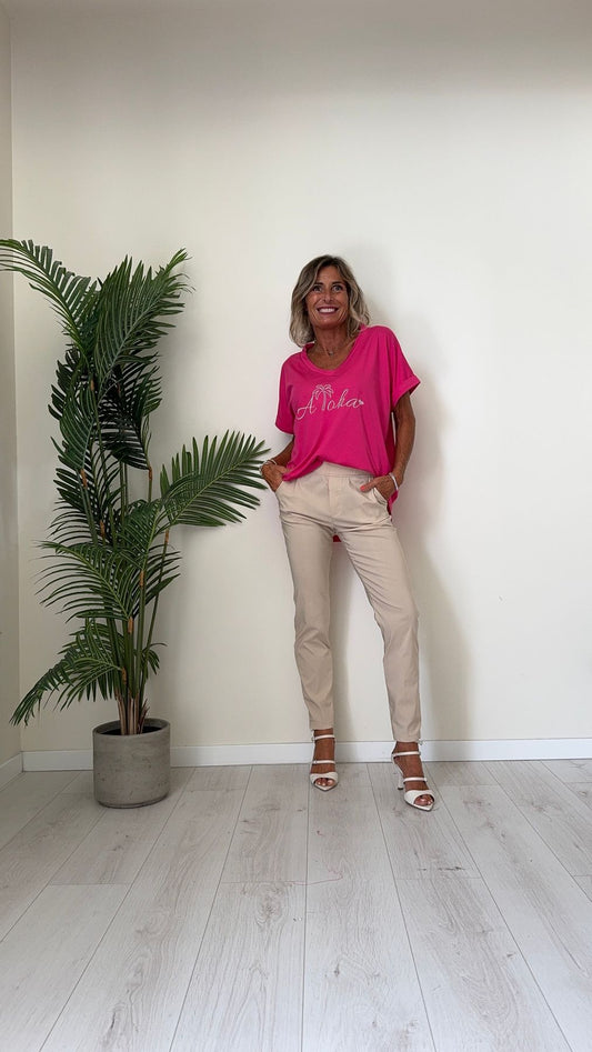 TWEED - J112319P19 - T-SHIRT OVER IN VISCOSA CON RICAMO "ALOHA" PIU' LUNGA DIETRO